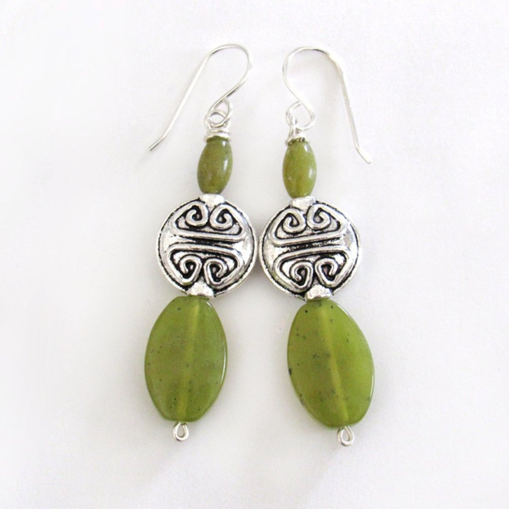 Handmade Green Serpentine Earrings with Pewter Beads